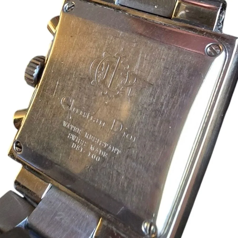 Christian Dior Riva Chronograph Watch Silver Rectangular Swiss Made Luxury